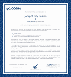 ジャックポットシティカジノ eCOGRA証明書
