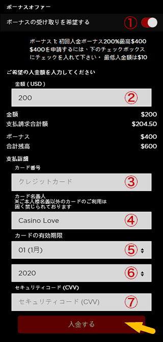 ライブカジノハウス (Live Casino House) クレジットカード入金方法